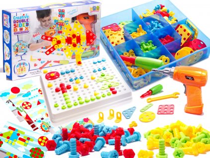 KIK KX7838_5 Mozaika dětské puzzle plastové bloky + šroubovák 261 dílků