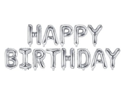 Balon foliowy dekoracja urodzinowa Happy Birthday srebrna 340cm x 35cm 132339