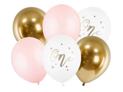 Balony urodzinowe Pastel Pale Pink bialy zloty rozowy 30cm 5 sztuk 132473