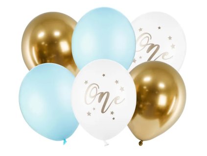 Balony urodzinowe Pastel Light Blue bialy zloty niebieski 30cm 6 sztuk 132475