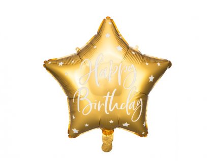 KIK KX4551 Fóliový balónek s hvězdou Happy Birthday 40cm zlatý