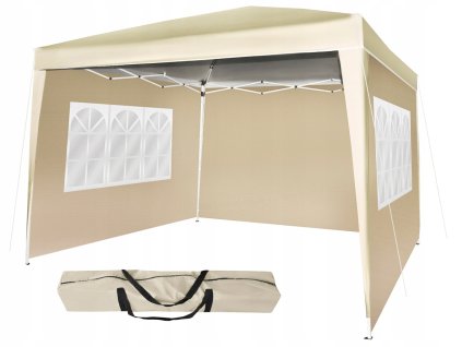 Zahradní párty stan, altán, 3x3m + 3 boční stěny, béžový, 7902