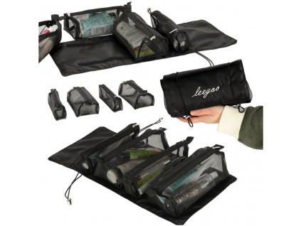 KIK KX4107_1 Skládací kosmetická taška cestovní odnímatelná roll-up 4v1 velká kapacita přenosná černá