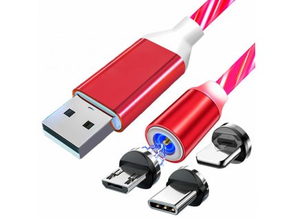 Daalo  Magnetický LED USB kabel 3v1 1m červený