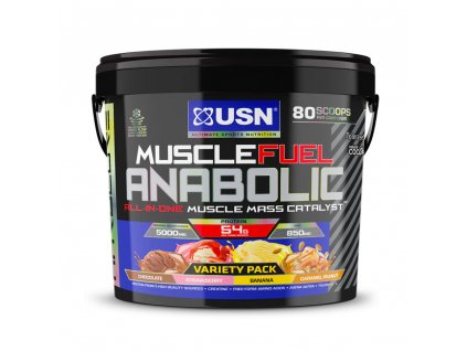 USN Muscle Fuel 4000 g variety pack (čokoláda , jahoda , banán a arašídy s karamelem)