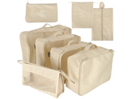 KIK KX4110 Organizéry do kufru cestovní sada 8 kusů příslušenství pro ukládání oděvů vodotěsné tašky taška na make-up taška na boty béžová AKCE