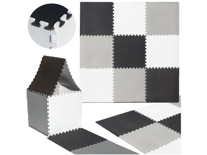 KIK KX4505 Pěnové puzzle dětská podložka 180x180cm 9 dílků šedo-krémová AKCE