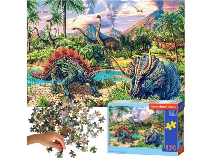 KIK KX4803 CASTORLAND Puzzle 120el. Dinosuar Volcanos - Dinosauři u sopek AKCE
