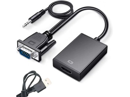 Kabelový převodník vga-hdmi full hd d-sub adaptér s 3,5 jackem a usb