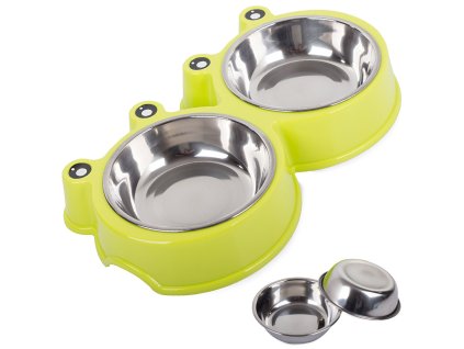 Dvojitá miska na vodu a granule 2x300 ml, zelená