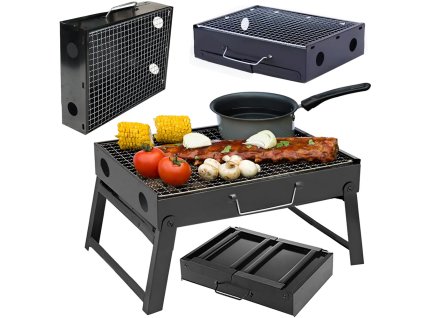 Cestovní gril přenosný skládací kufr na dřevěné uhlí kempování bbq