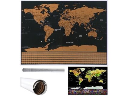 Stírací mapa světa s vlajkami 82 x 59 cm, černá, 9409