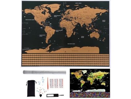 Stírací mapa světa s vlajkami 82 x 59 cm s příslušenstvím, černá, 9410