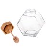 eng pl Hexagon honey jar with wooden deeper 2138 1