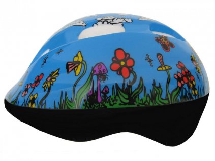 Dětská cyklistická helma Fly modrá s kytičkami