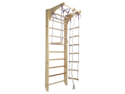 Wooden Wall Bars with Removable Horizontal Bar and Rope Accessories KOMBI 2 – 220/240 cm – 120 kg Capacity