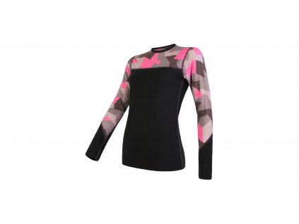 Sensor Merino Impress dámské triko dlouhý rukáv, černá/camo