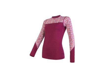 Sensor Merino Impress dámské triko dlouhý rukáv, lilla/pattern
