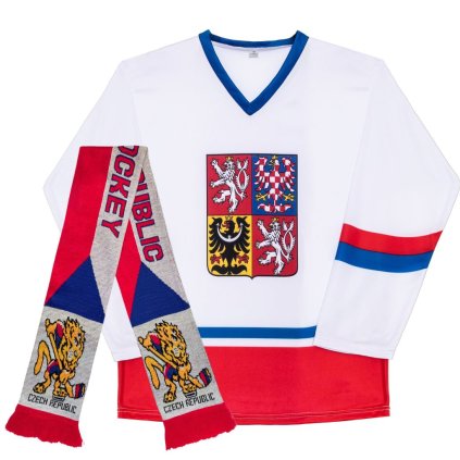 Bílý hokejový komplet ČR – dres a šála