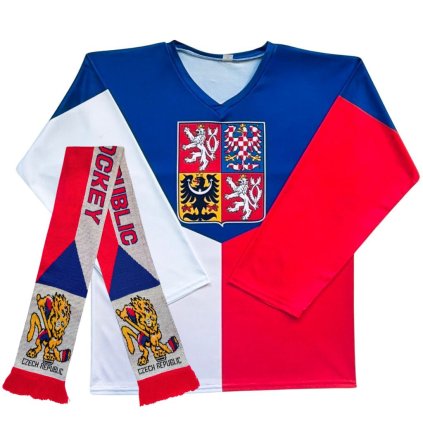 Modrý hokejový komplet ČR – dres a šála