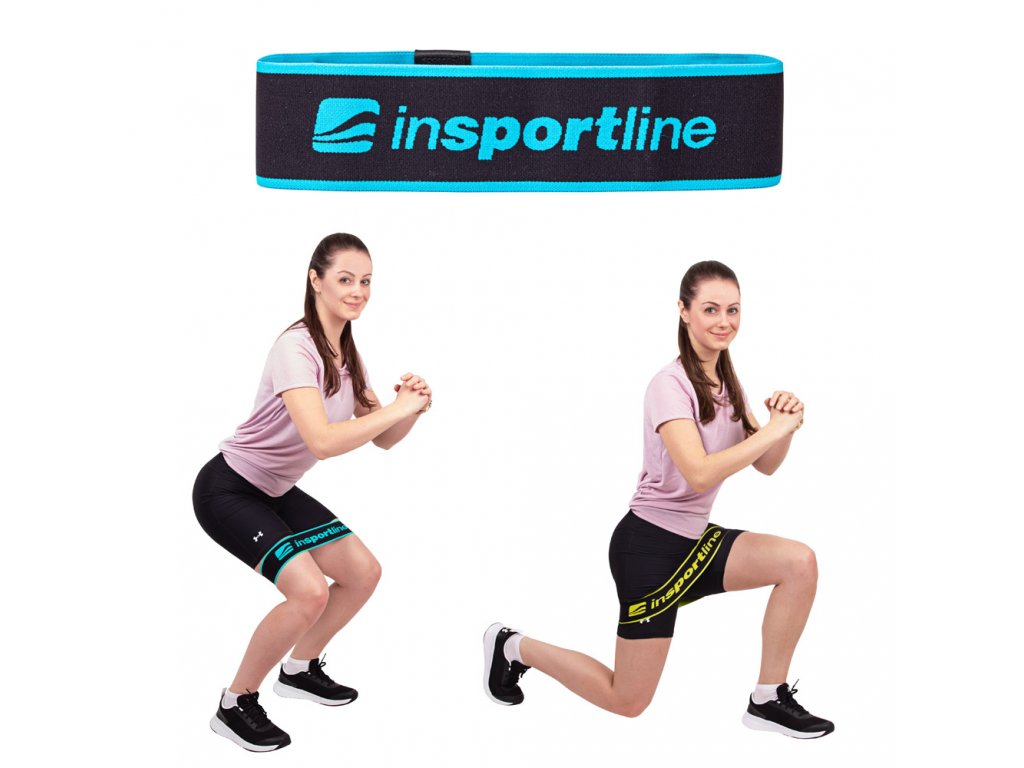 Erősítő hurok inSPORTline Hiplop M, ellenállás 16kg, kerület 66cm, hossz 33cm, Nylon, Szilikon, Latex varratok, szélesség 7cm, vastagság 2mm (Szín azúrkék)