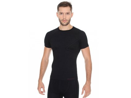 Férfi póló Brubeck Active Wool rövid ujjú, antiallergén, antibakteriális, kétrétegű,  varrás nélküli (Méret M, Szín fekete)