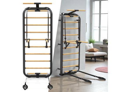 Bordásfal inSPORTline Wootkit 220×86 cm, 8 kör alakú lépcsőfok, falhoz rögzítés, könnyű karbantartás, egyszerű és gyors összeszerelés (Szín fekete)