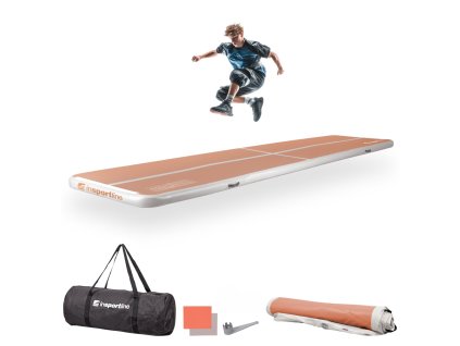 Airtrack tornaszőnyeg inSPORTline Airstunt 500x100x10 cm mocha mousse, PVC, Drop Stitch technológia, megerősített varrás, javítókészlet, hordozótáska