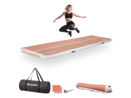 Airtrack tornaszőnyeg inSPORTline Airstunt 400x100x10 cm mocha mousse, PVC, Drop Stitch technológia, megerősített varrás, javítókészlet, hordozótáska