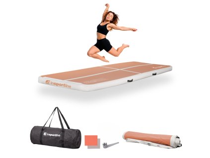 Airtrack tornaszőnyeg inSPORTline Airstunt 300x100x10 cm mocha mousse, PVC, Drop Stitch technológia, megerősített varrás, javítókészlet, hordozótáska