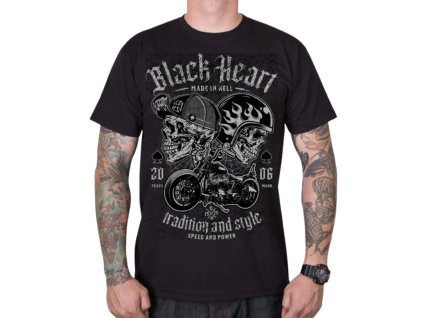 Poló BLACK HEART Traditional and Style, rövid ujjú, kerek nyakkivágás, kiváló minőségű nyomtatás (Méret M, Szín fekete)