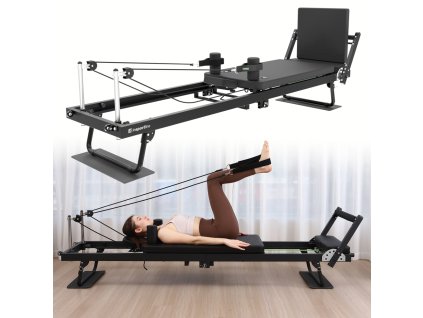 Reformer pilates inSPORTline Auraler, kettős ellenállási rendszer, összecsukható acélszerkezet, görgők a könnyű kezeléshez