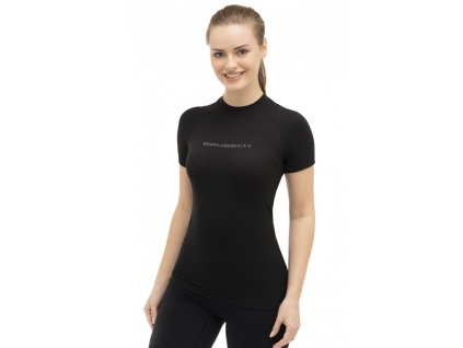 Női rövid ujjú póló Brubeck 3D Run PRO, kiváló hőszigetelés, maximális izzadságelvezetés, alkalmazkodó anyag (Méret S, Szín fekete)