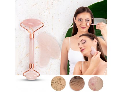 Masszázskészlet Face roller a Gua Sha inSPORTline Rosado Set