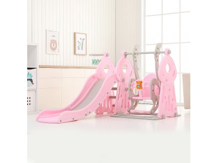 Gyerek csúszda hintával és kosárlabda palánkkal 4in1 inSPORTline Swingslide (Szín rózsaszín)