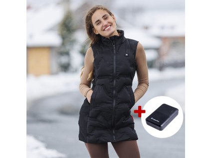 Női fűthető mellény inSPORTline WARMelong 10 000 mAh power bankkal (Méret XS, Szín fekete)