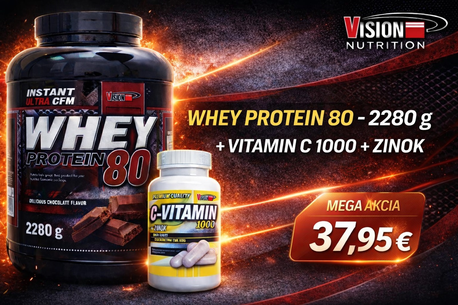 Whey Protein 80 - 2280 g + VITAMIN C 1000 - Vision