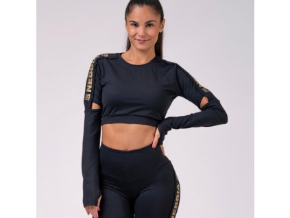 Honey Bunny crop top s dlhým rukávom 821 Black - NEBBIA