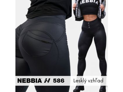 Bubble Butt legíny s vysokým pásom GLOSSY 586 Black - NEBBIA