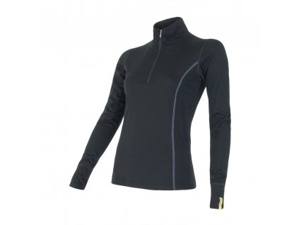 Dámské triko Sensor MERINO WOOL ACTIVE stojáček zip dlouhý rukáv černá