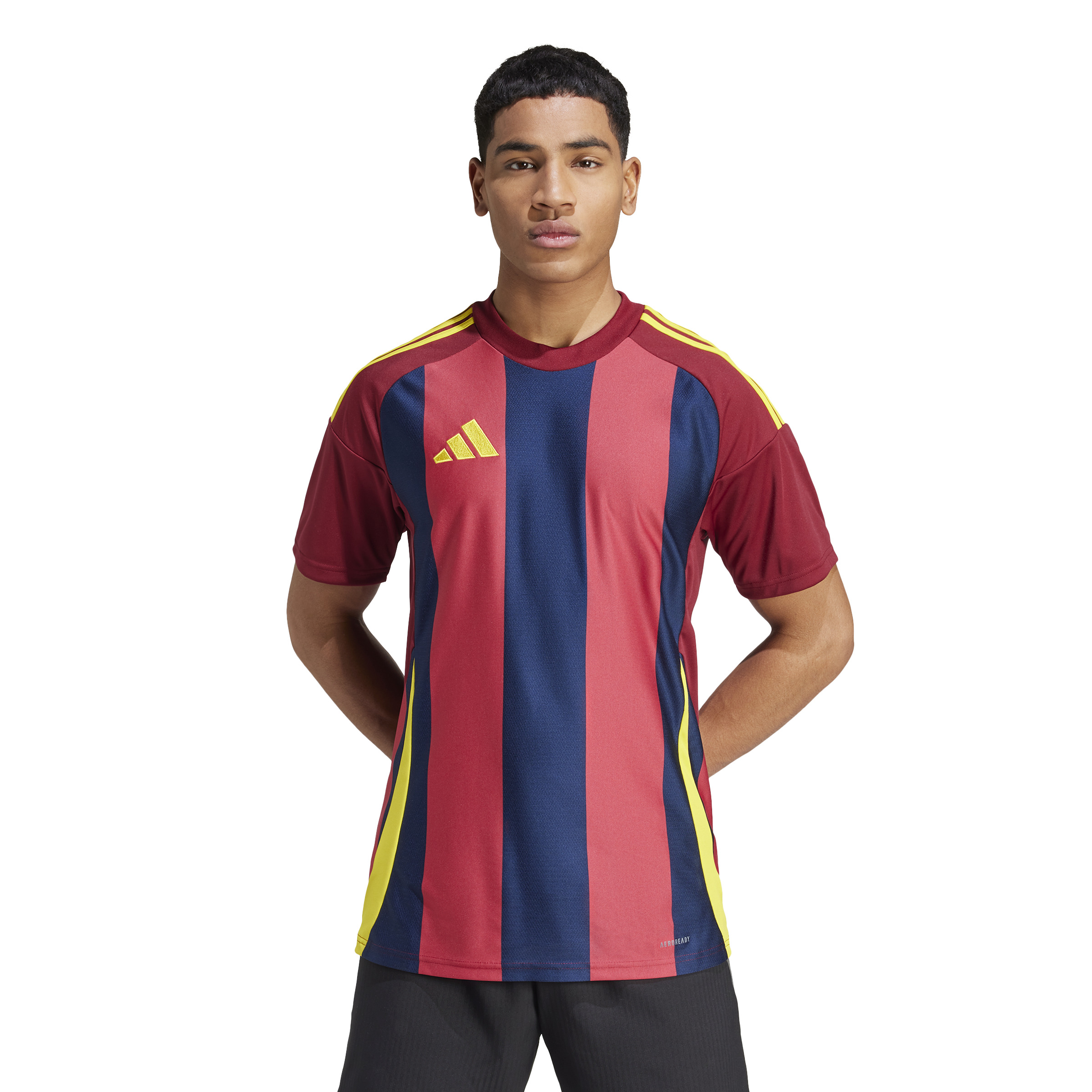 Fotbalový dres Adidas STRIPED 24 vínovo tmavě modro žlutá Velikost: 2XL