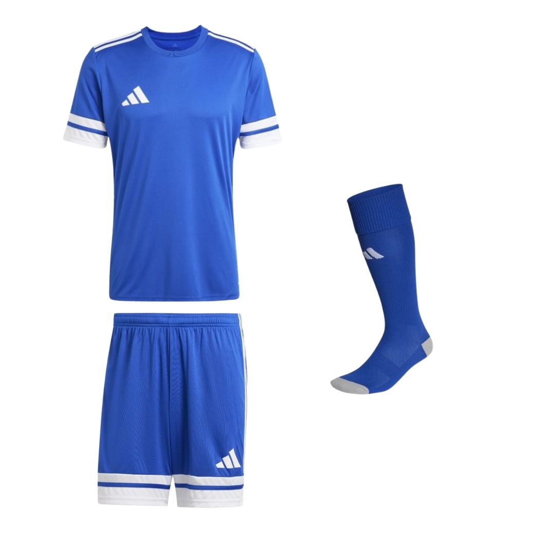 Fotbalový komplet Adidas Squadra 25 dres, trenky a stulpny sv.modro bílý Velikost: 152