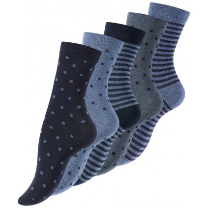 Ponožky dámské DOT STRIPE - modré tóny - 5 párů