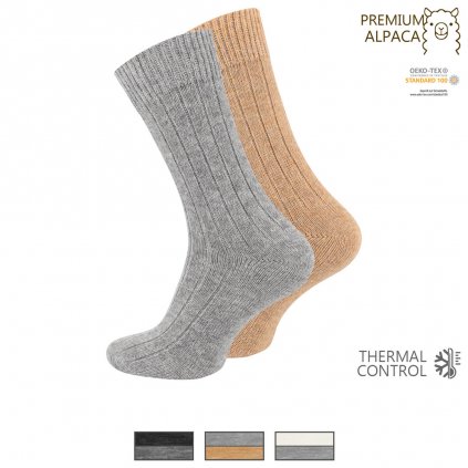 Ponožky unisex zimní pletené s vlnou ALPAKA - 2 páry