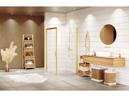 Classics 2 EasyEntry Sliding door, 1 panel with fixed segment and side panel GoldGold RAL 1036