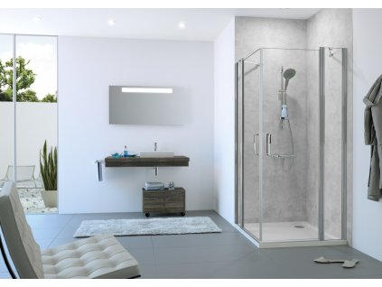 Classics 2 swing door corner entry combined with EasyStyle Beton