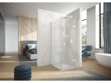 Aura pure swing door with fixed sement und side panel White Edition