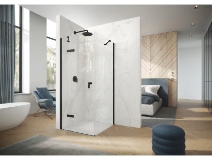 Aura pure swing door left with fixed sement und side panel Black Edition