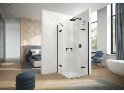 Aura pure Swing door corner entry with fixed segments Black Edition