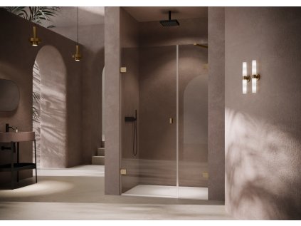 SolvaPro rameless Swing door brass grey glass